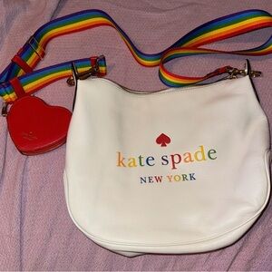Kate Spade White Shoulder Bag with Rainbow Strap